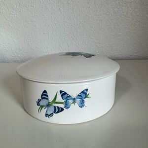 FTD‎ Inc. White Oval Ceramic Box with Blue Butterfly Design